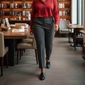 Cato Womens Charcoal Gray Flat Front Straight Leg Welt Pocket Dress Pants 14